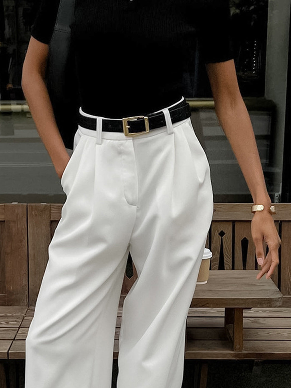 Pantalones de pierna ancha sin cinturón