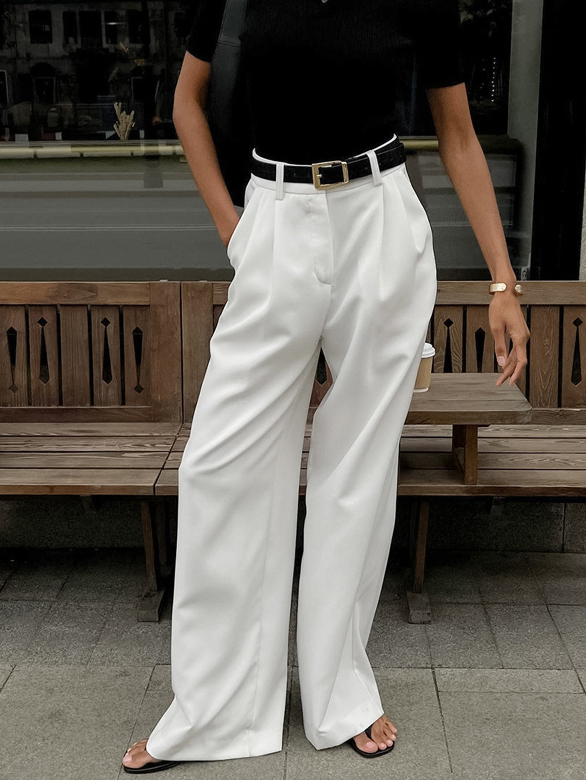 Pantalones de pierna ancha sin cinturón