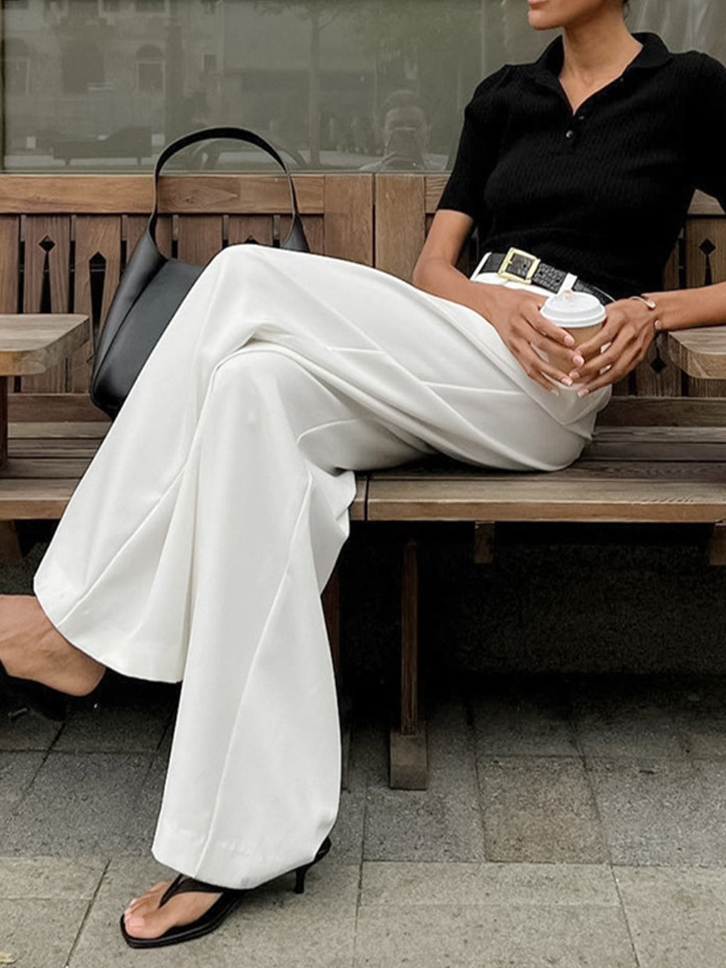 Pantalones de pierna ancha sin cinturón