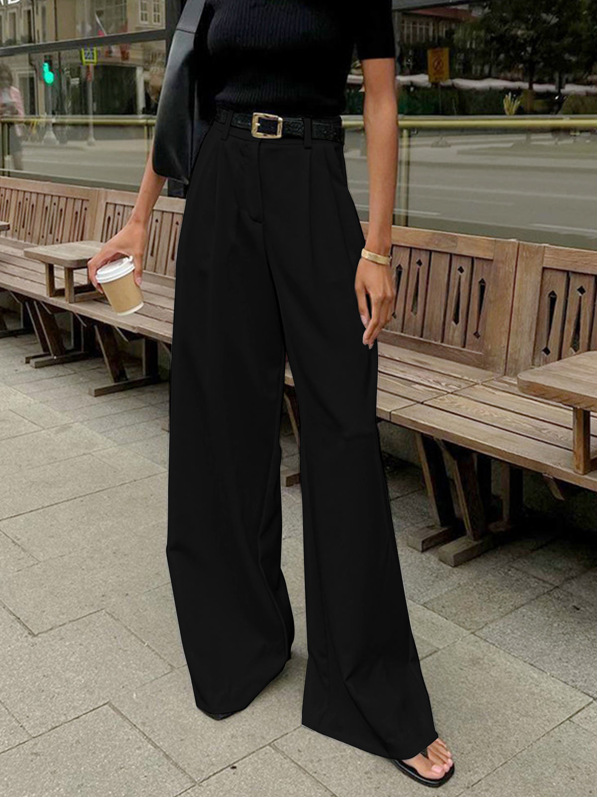 Pantalones de pierna ancha sin cinturón