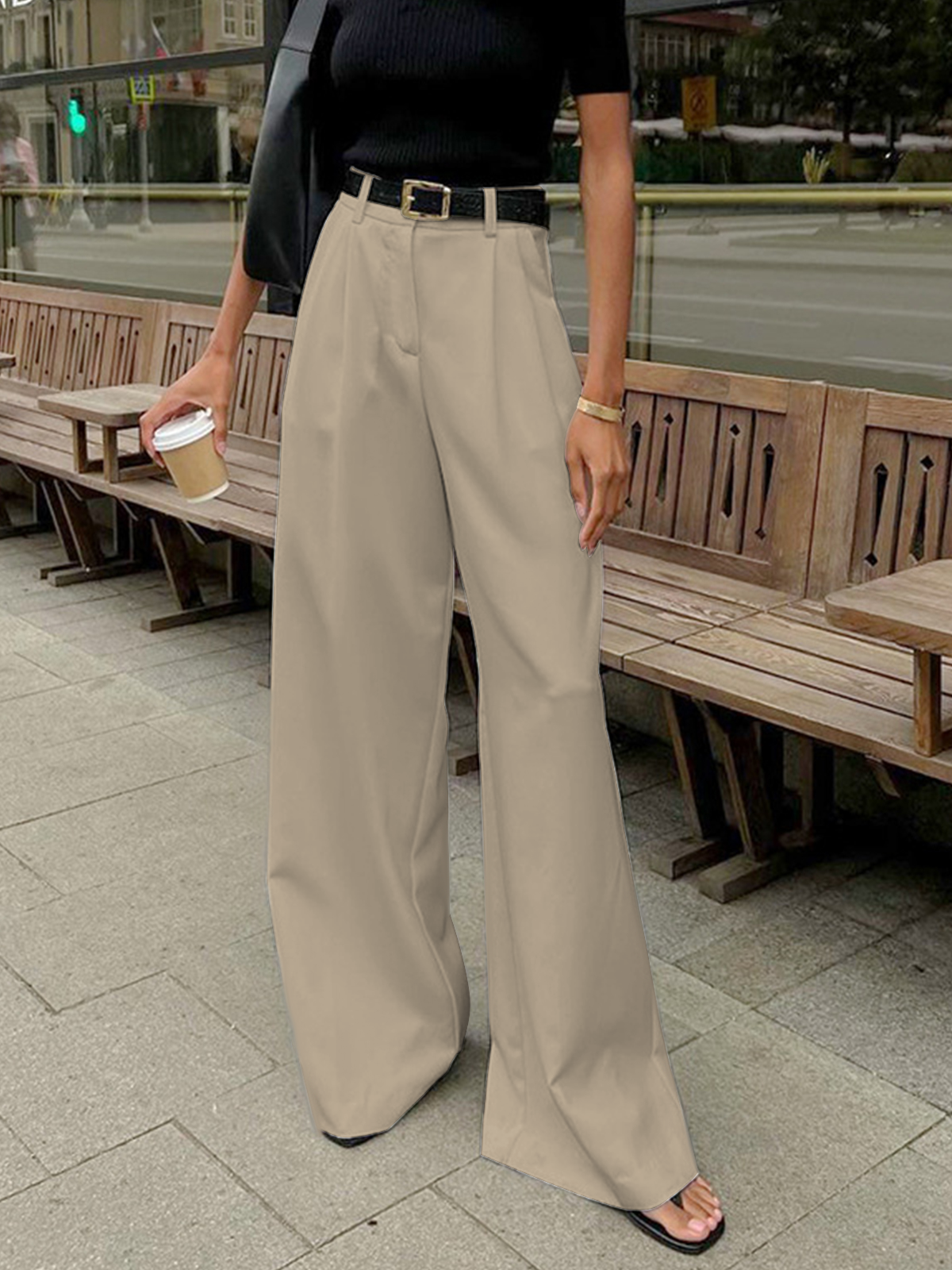Pantalones de pierna ancha sin cinturón