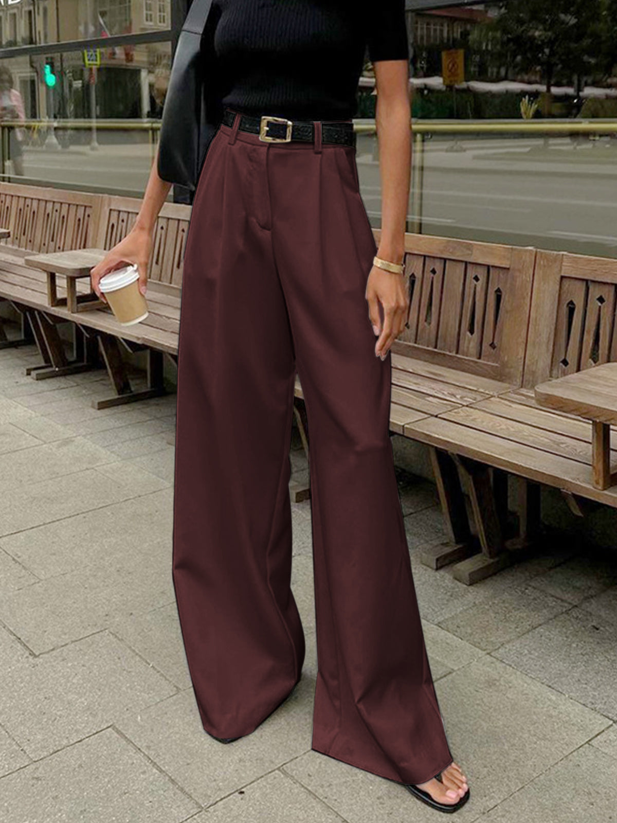 Pantalones de pierna ancha sin cinturón
