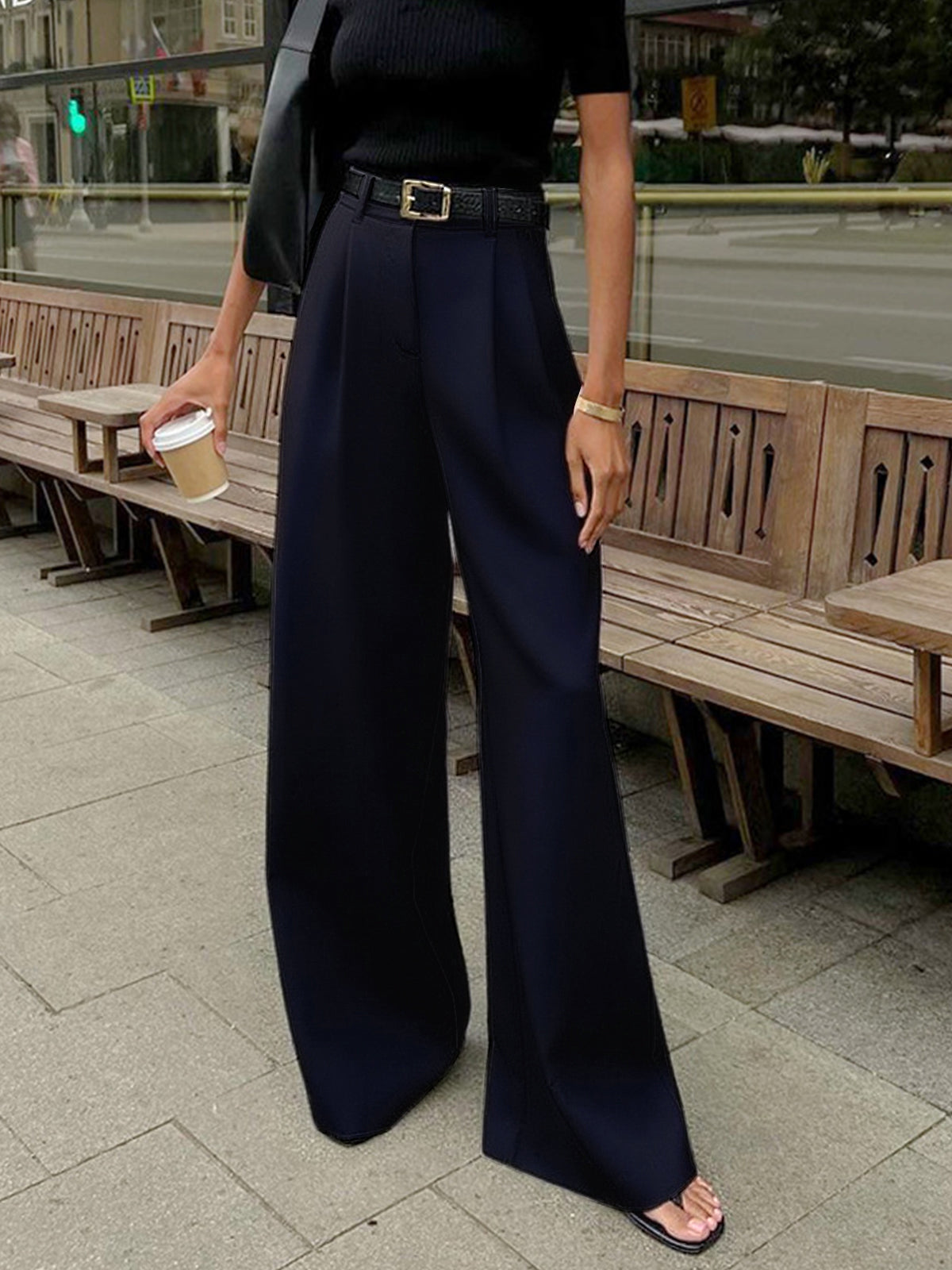 Pantalones de pierna ancha sin cinturón