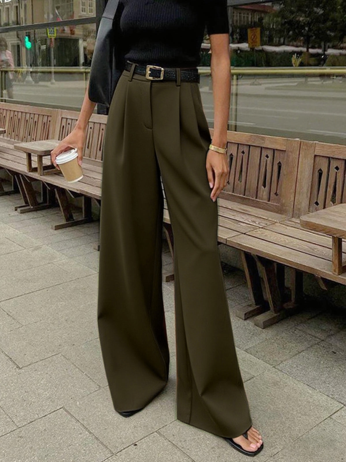 Pantalones de pierna ancha sin cinturón
